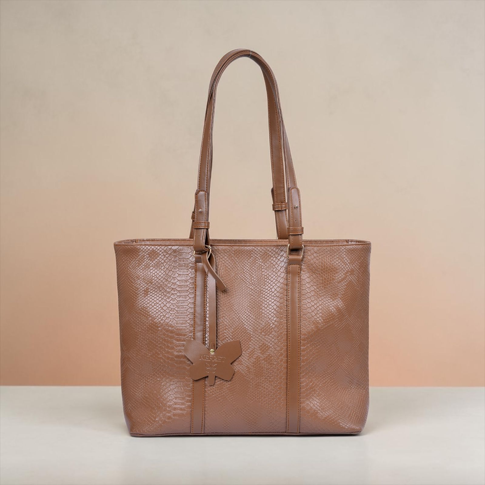 Brown Snake-Print Tote